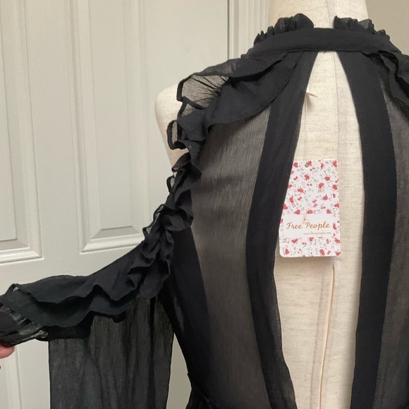 New! Free People Off Shoulder Ruffle Detail Mini Dress Size 6 - Picture 9 of 16